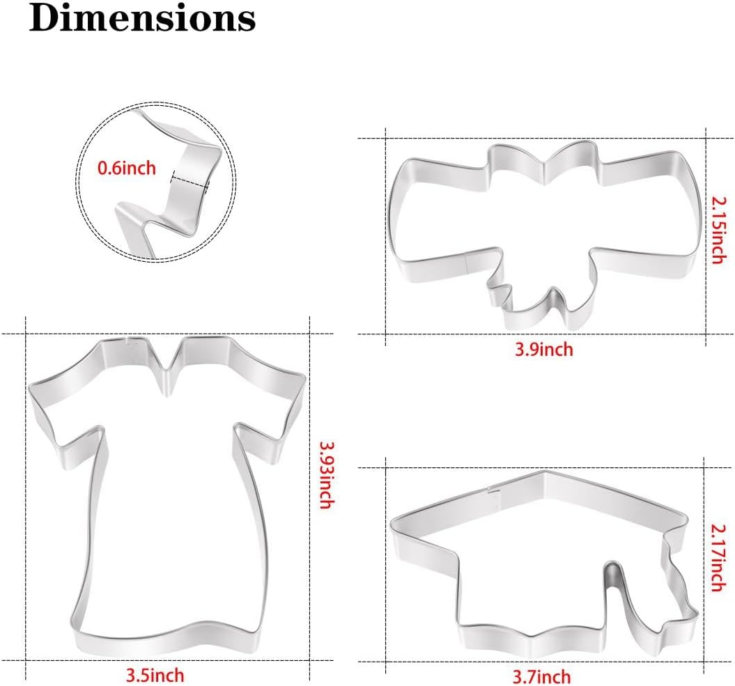 Graduation Cookie Cutters Set 3 Pieces, Stainless Steel Graducation Cap Cookie Cutter, Diploma, Graduation Gown Dress Cookie Cutter for Graduation Celebration Party - Image 2