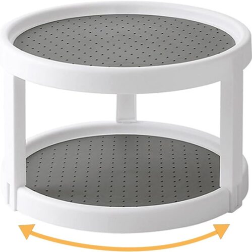Lazy Susan Organizer, 2 Tier Non Skid Spice Rack Turntable,360 Degree Rotating Seasoning Organizer, 10-Inch Spinning Organizer for Pantry Cabinet, Kitchen, Countertop, Vanity Display Stand