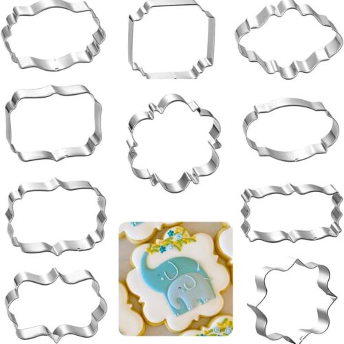 Frame Cookie Cutters 10pcs Stainless Steel Plaque Cookie Cutter Difference Shapes, DIY Fondant Cutters Tiles Metal Pancake Molds for Biscuit Wedding Baking Decorations Holiday Birthday Party