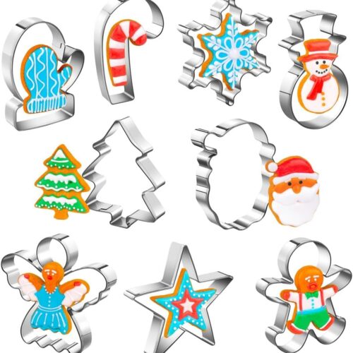 Christmas Cookie Cutters Set of 9 Pieces, Wmtidene Cookie Cutters Shapes for Winter Holiday, Metal includes Christmas Tree,Snowflake,Gingerbread Men,Angel,Star,Mitten,Candy Cane,Snowman