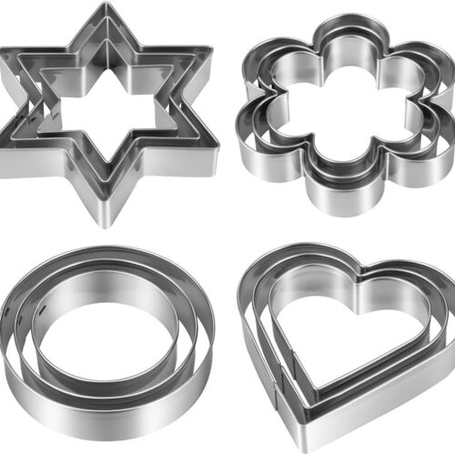 Metal Cookie Cutters Set 12 Pieces, Stainless Steel 3 Heart Cookie Cutters, 3 Star Cookie Cutters, 3 Flower Cookie Cutters, 3 Round Cookie Cutters for Valentine's Day Christmas Holiday
