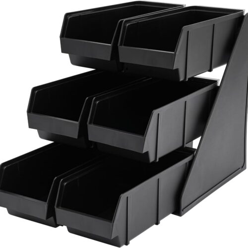 6 Compartment Serve Condiment Bin, 3-Tier Self Serve Condiment Bin Stand, Plastic Containers Storage Bins, Countertop Condiment Organizer for Coffee Shops Restaurants Bars