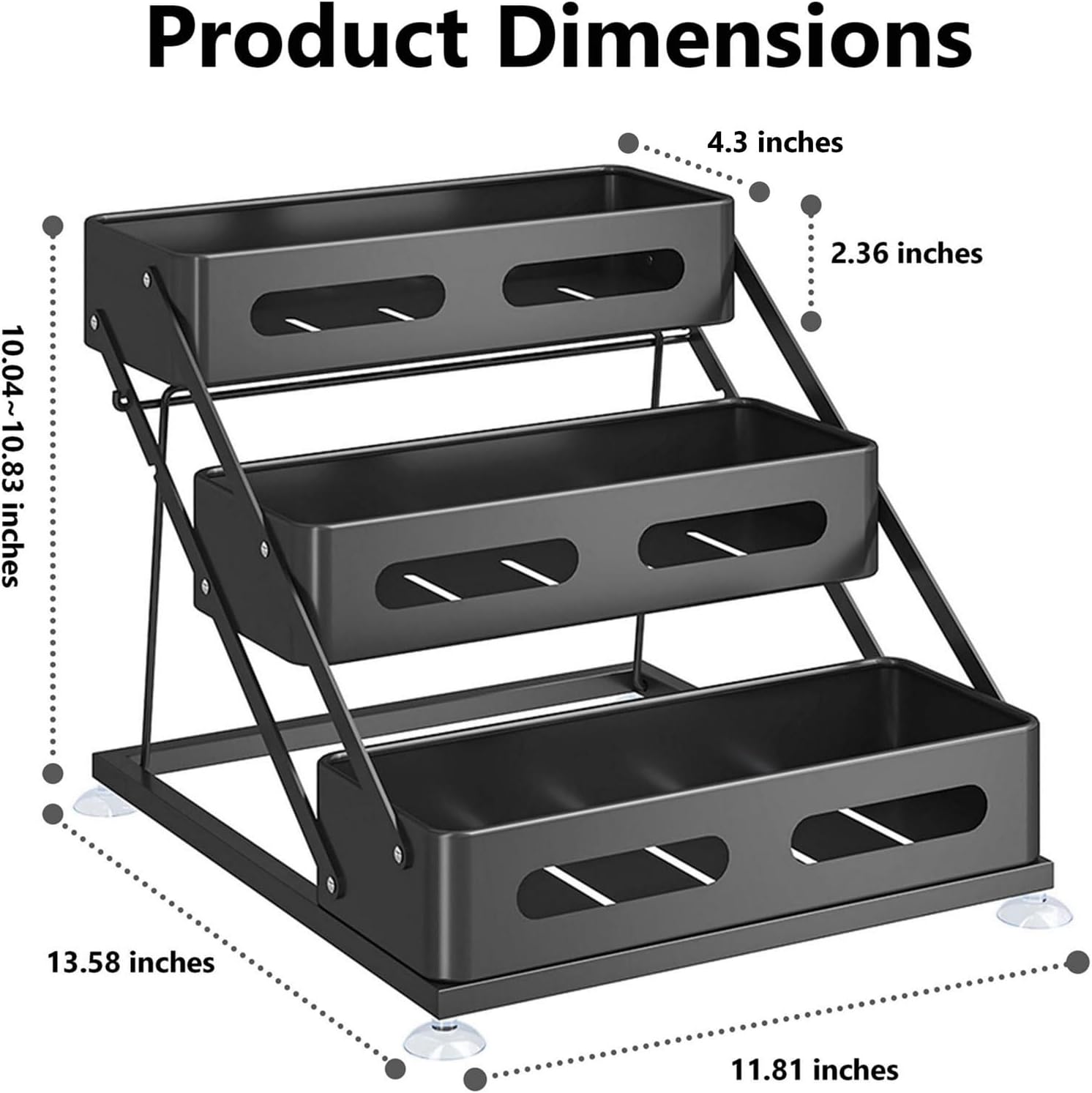 3 Tier Foldable Spice Rack for Countertop Iron Kitchen Seasoning Organizer for Cabinet, Black - Image 2