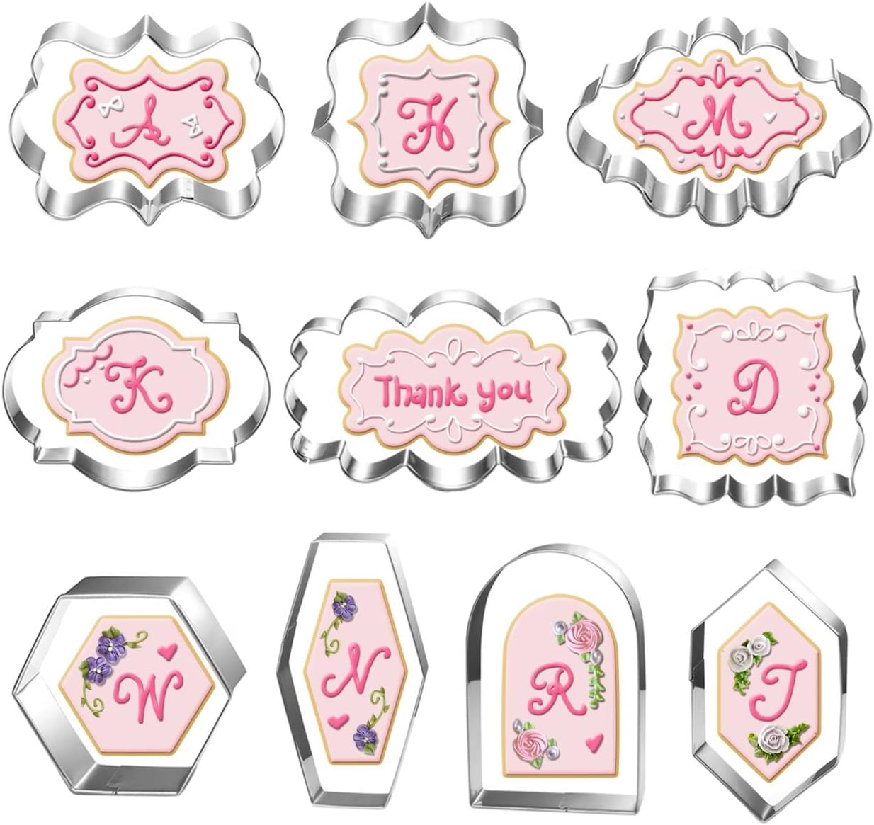 Large Plaque Cookie Cutter Set-10 Piece-4.0 Inch-Diswasher Safe-Frame Cookie Cutter Shape for Baking