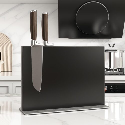 THMINS Magnetic Knife Holder, Double-Sided Magnetic Knife Block, 304 Stainless Steel Knife Holder for Kitchen Counter, Black Knife Stand