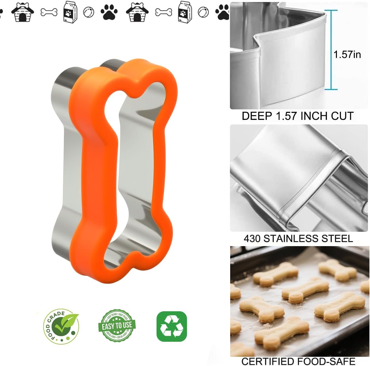 Dog Cookie Cutter Set, 9 Pieces - Bone, Paw Print, Puppy Shape Cookie Mold, Stainless Steel Dog Treats Biscuit Cutters with Plastic Cover, Assorted Sizes - Image 2