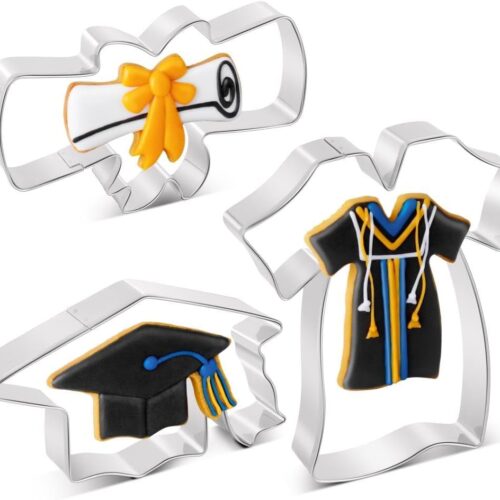 Graduation Cookie Cutters Set 3 Pieces, Stainless Steel Graducation Cap Cookie Cutter, Diploma, Graduation Gown Dress Cookie Cutter for Graduation Celebration Party