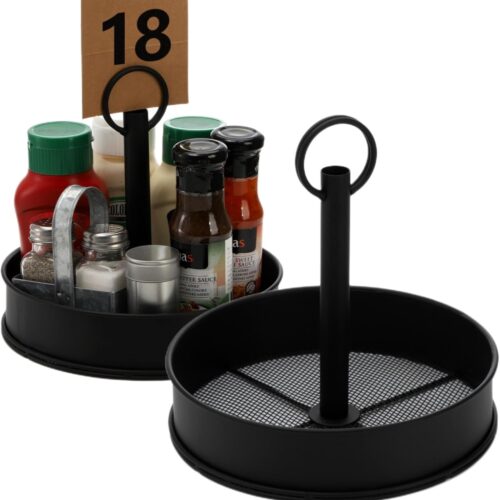 2 Pack Steel Condiment Caddy, Rust-Resistant Seasoning Sauce Holder, Metal Storage Rack Basket with Display Handle, Table Caddies Collection for Restaurants & Homes, Picnics, Outdoor Grills