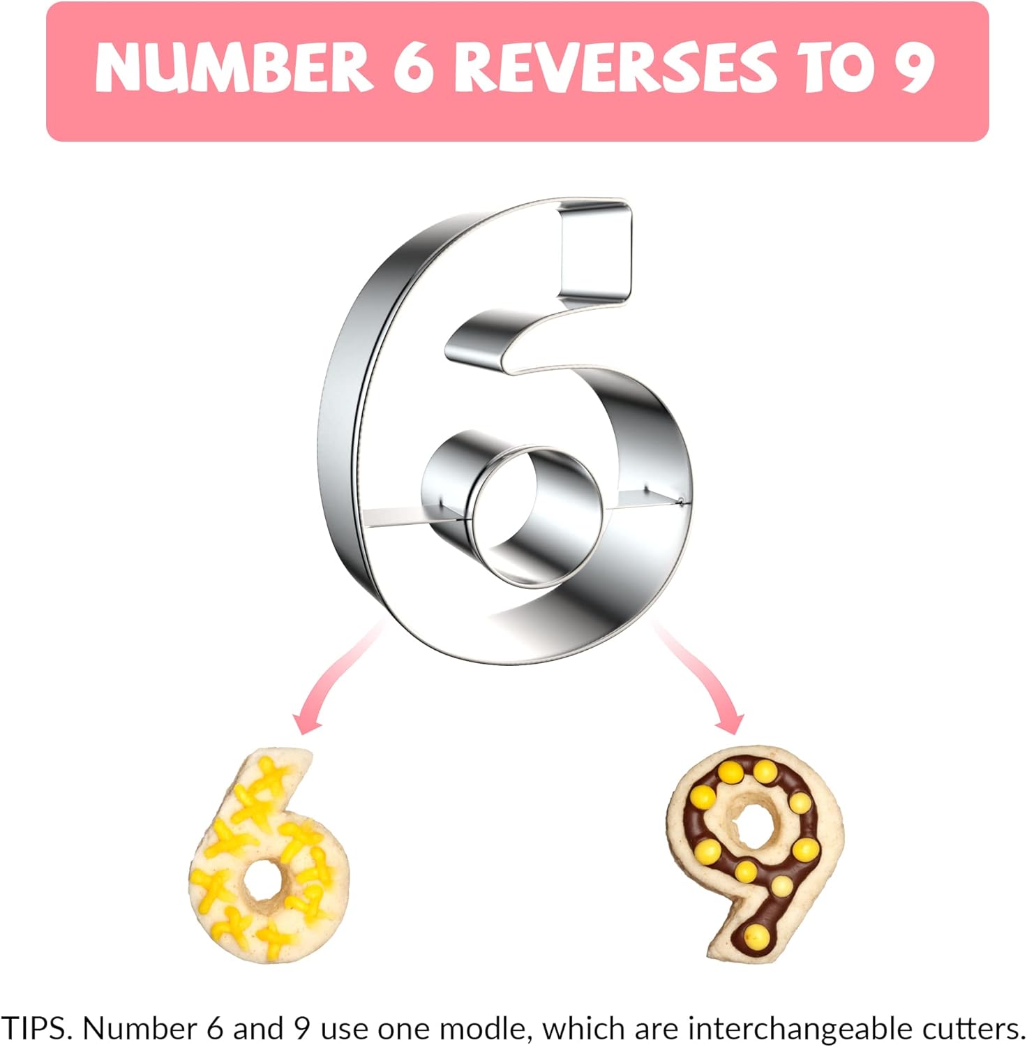 9PCS Number Cookie Cutters Set, Birthday Numbers 0-8(6 Reverses to 9), Stainless Steel Cookie Cutters for Baking, Number Shaped Baking Tool for Homemaking Biscuits, Cookie, Dough - Image 2