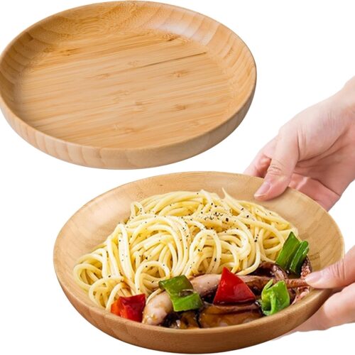 7.5in Round Wooden Plates for Food Bamboo Plates Reusable Dinner Plates Tableware 2PCS Wood Plates Lightweight for Dishes Snack, Dessert Unbreakable Classic Plate