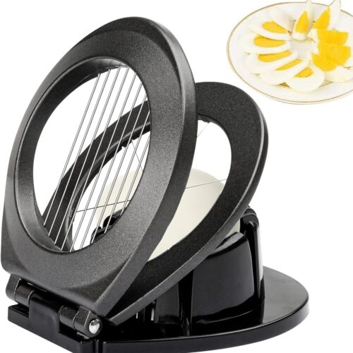 Egg Slicer, Egg Slicer for Hard Boiled Eggs, Egg Cutter Heavy Duty Aluminium for Egg Strawberry Mushroom Soft Fruit, Stainless Steel Wire with 3 Slicing Styles - Grey
