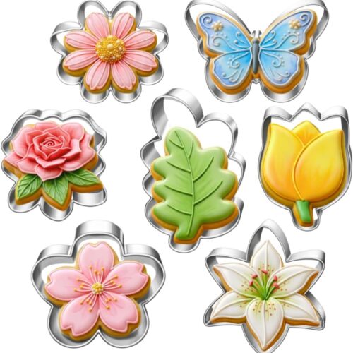 Flower and Leaf Cookie Cutter Set-7 Piece-Daisy, Lily, Rose, Tulip, Oak Leaf and Butterfly Fondant Biscui Cutters
