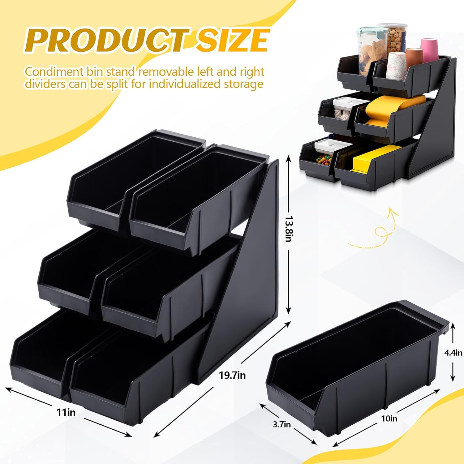 6 Compartment Serve Condiment Bin Self Serve Condiment Packet Organizer Stand Countertop Plastic Containers Storage Display Rack for Coffee Shops Restaurants Bars(6 Bin) - Image 2