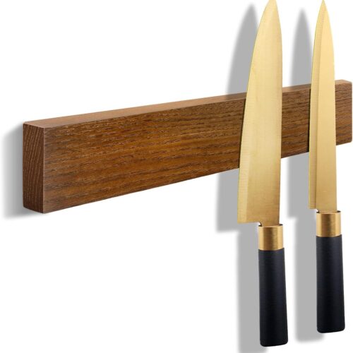Magnetic Knife Holder Wood, 10" Knife Magnetic Strip No Drill Adhesive Knife Magnet Block, Wooden Magnetic Knife Holder for Wall Mount Fridge Refrigerator Kitchen Knife Bar Utensils Tools Organizer