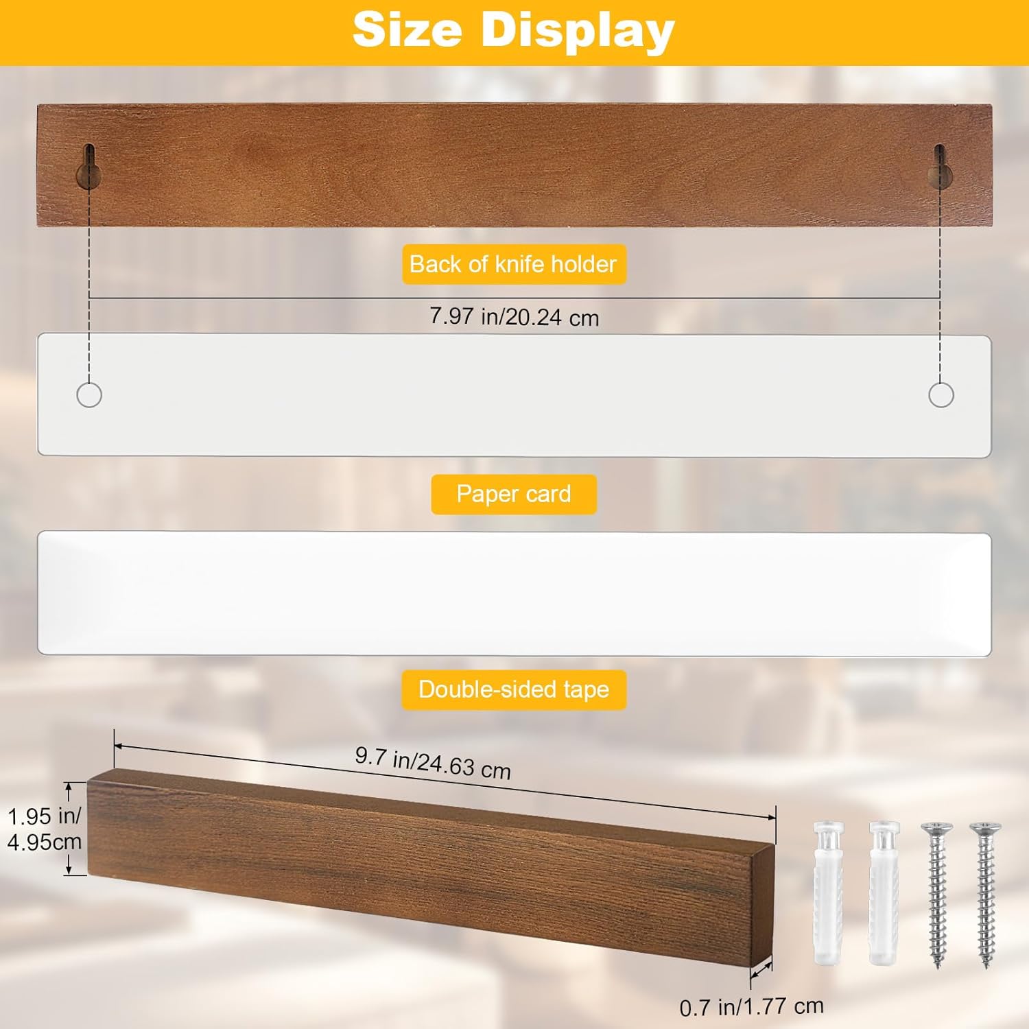Magnetic Knife Holder Wood, 10" Knife Magnetic Strip No Drill Adhesive Knife Magnet Block, Wooden Magnetic Knife Holder for Wall Mount Fridge Refrigerator Kitchen Knife Bar Utensils Tools Organizer - Image 2