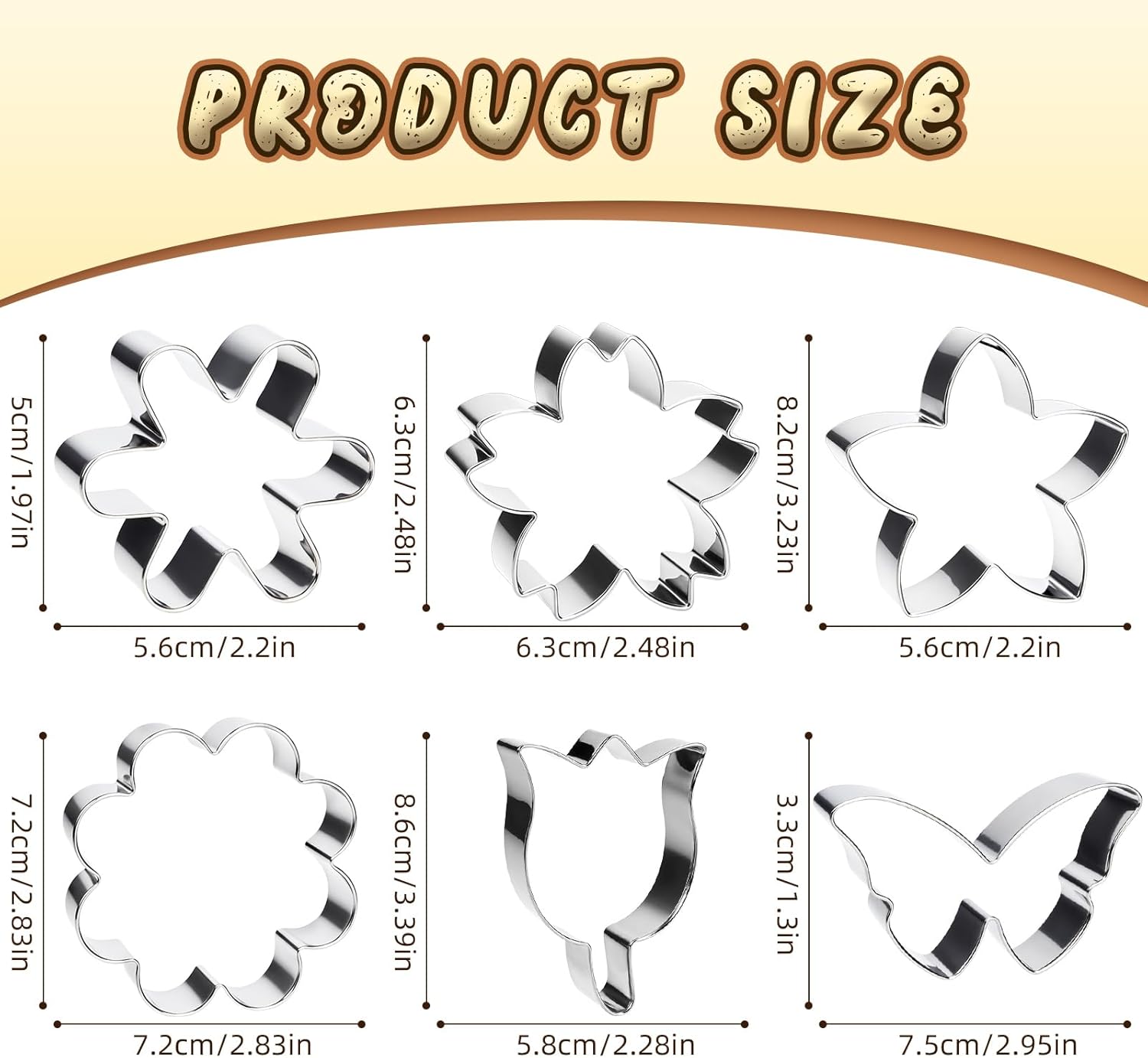 6 PCS Flower Cookie Cutters Set, Stainless Steel Flowers Cookie Cutters, Butterfly Cherry Blossom Tulip Daisy Shaped Baking Tools for Home Baking, Party Favors (Flower & Butterfly) - Image 2