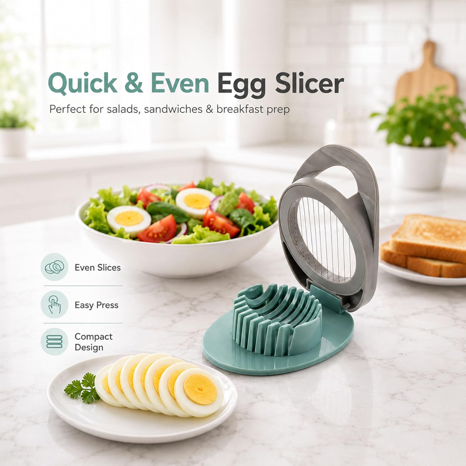 Egg Slicer for Boiled Eggs Strawberry Cutter with Stainless Steel Wire (Green) - Image 2