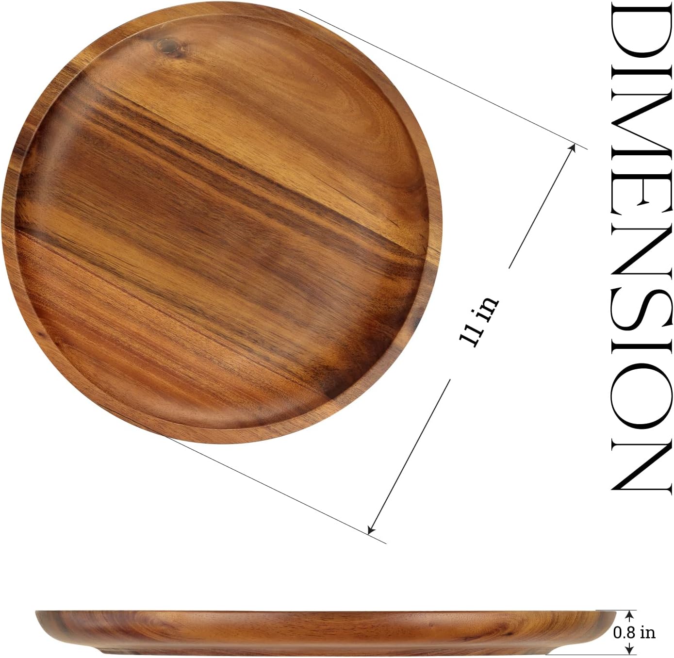 Wooden plates (set of 4-11inch) Dinner Plates, Acacia Round Wood Plates, Unbreakable Classic Plates, Easy Cleaning & Lightweight for Dishes Snack, Dessert, Housewarming, Christmas Gift - Image 2