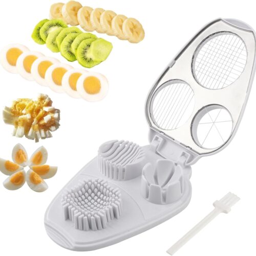Egg Slicer for Hard Boiled Eggs 3 In 1, 3 Slicing Modes Eggs Dicer, Stainless Steel Egg Cutter, Kitchen Chopper Tool for Egg, Butter, Strawberry, Tomato, Mushroom, and Grape, Dishwasher Safe