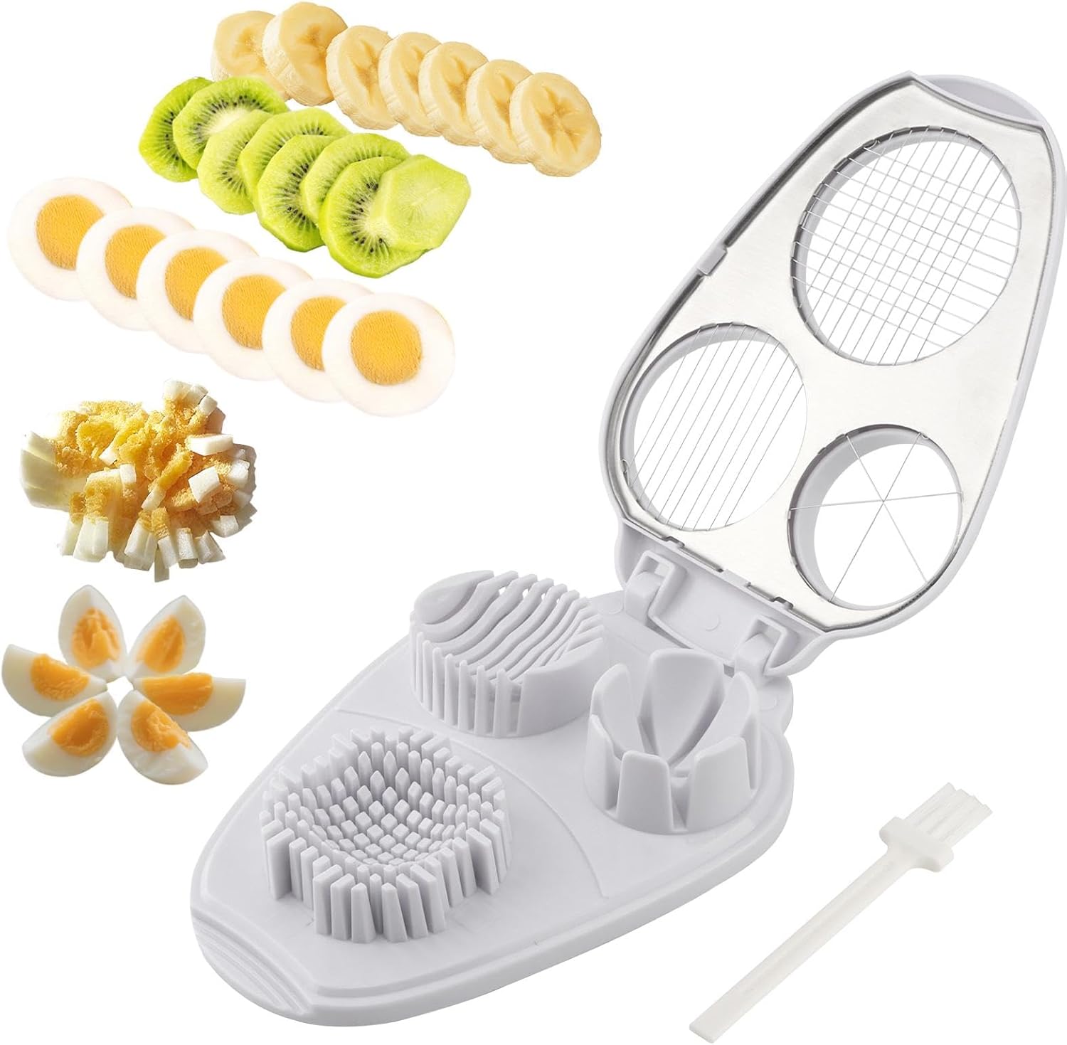 Egg Slicer for Hard Boiled Eggs 3 In 1, 3 Slicing Modes Eggs Dicer, Stainless Steel Egg Cutter, Kitchen Chopper Tool for Egg, Butter, Strawberry, Tomato, Mushroom, and Grape, Dishwasher Safe