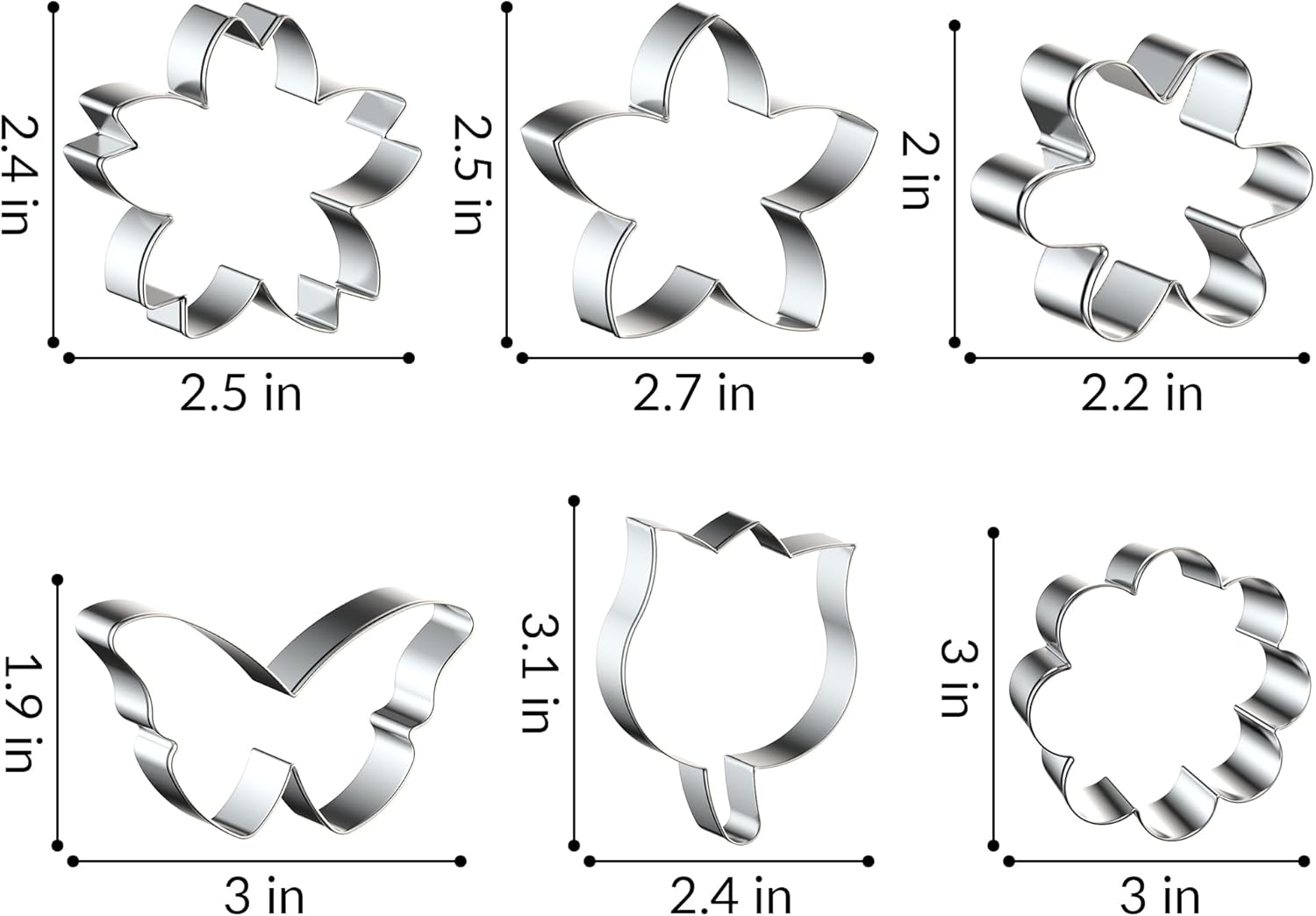6PCS Flower Cookie Cutter Set, 3 Inches Flower Shaped Cookie Cutter-Daisy, Tulip, 3 Shaped of Flowers, Butterfly, Stainless Steel Cookie Cutters, Baking Tool for Homemaking Cookie - Image 2