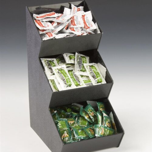 Countertop Organizer with 3 Pockets for Condiments 3-Tiered, Space Saving Design with Open Pockets, Easy to Clean Black Acrylic