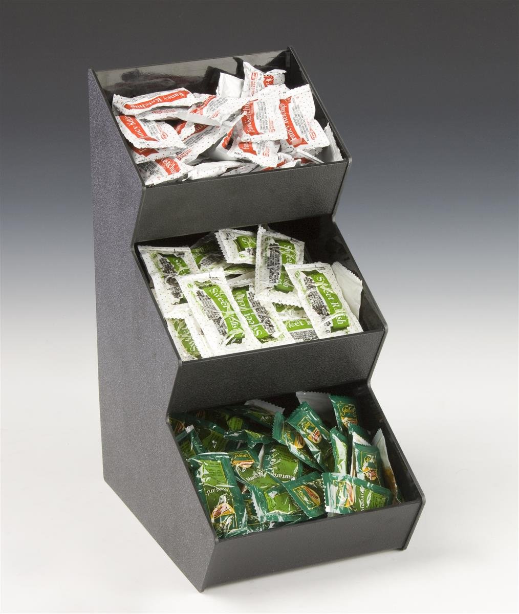 Countertop Organizer with 3 Pockets for Condiments 3-Tiered, Space Saving Design with Open Pockets, Easy to Clean Black Acrylic