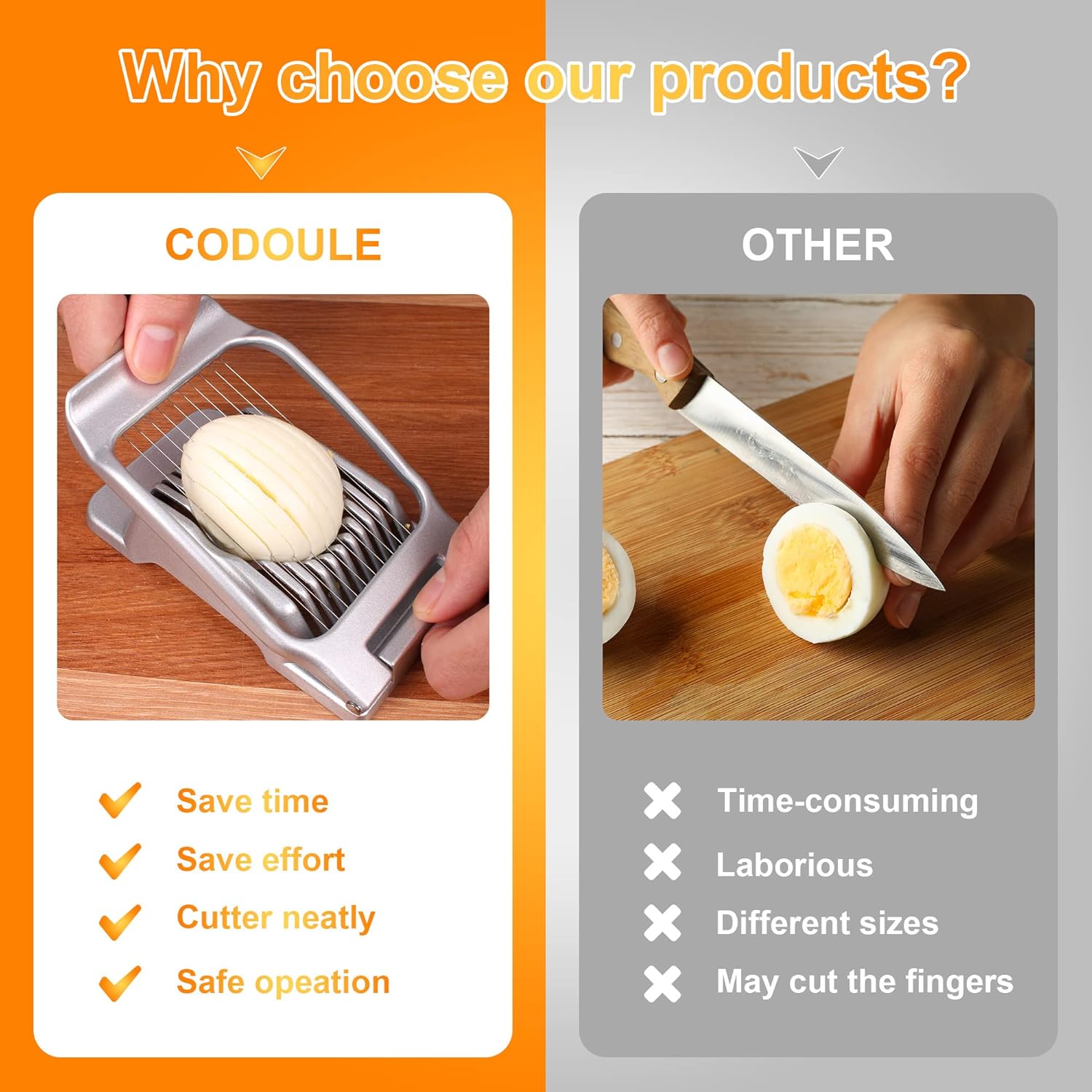 Egg Slicer for Hard Boiled Eggs Egg Cutter Strawberry Slicer Heavy Duty Aluminium Tomato Slicer Stainless Steel Wire Multipurpose Egg Slicer Dicer for Soft Fruit Mushroom Home Use - Image 2