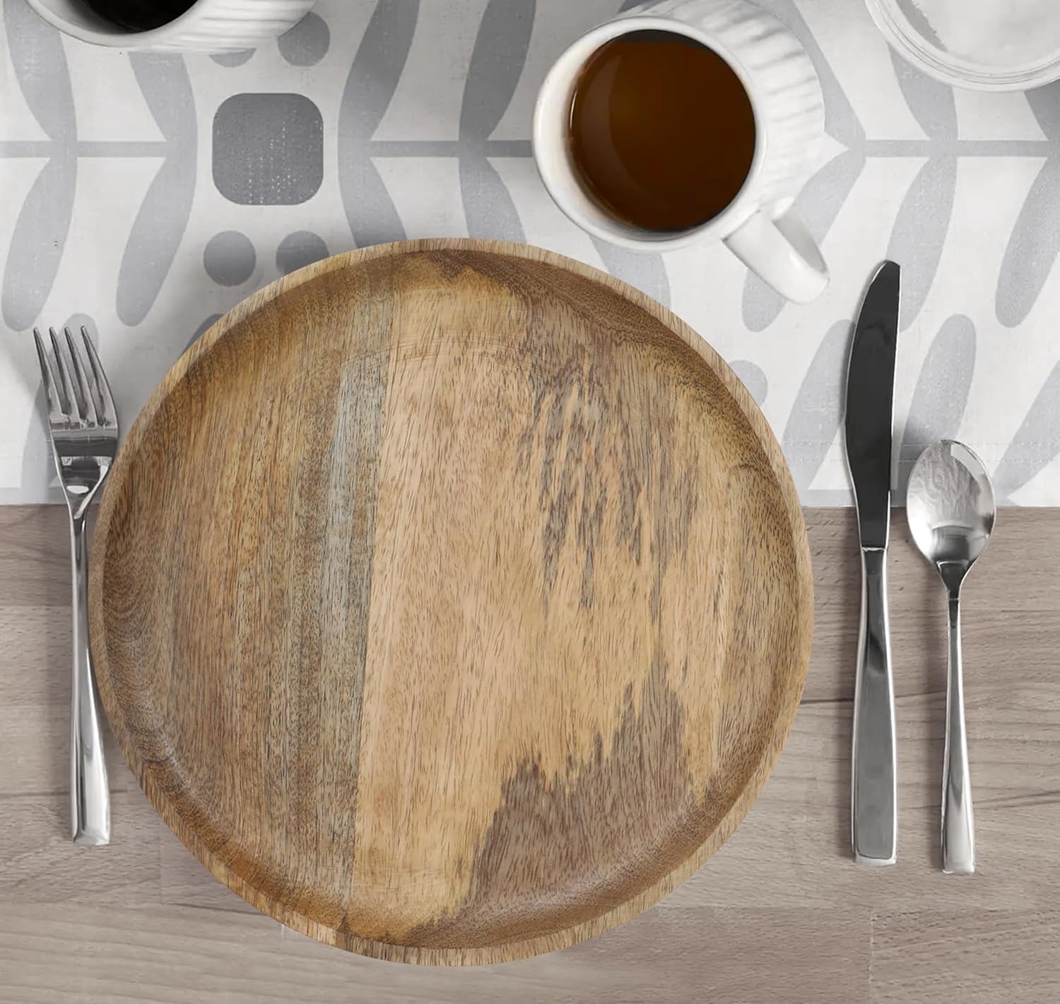 Round Wood Plates 11 Inch Dinner Plates Natural Wooden Charger Plates For Centerpiece Easy Cleaning Lightweight Serving Plates For Dishes Snack Dessert Salad - Natural 4 Pack - Image 2