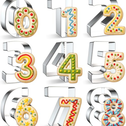 9PCS Number Cookie Cutters Set, Birthday Numbers 0-8(6 Reverses to 9), Stainless Steel Cookie Cutters for Baking, Number Shaped Baking Tool for Homemaking Biscuits, Cookie, Dough