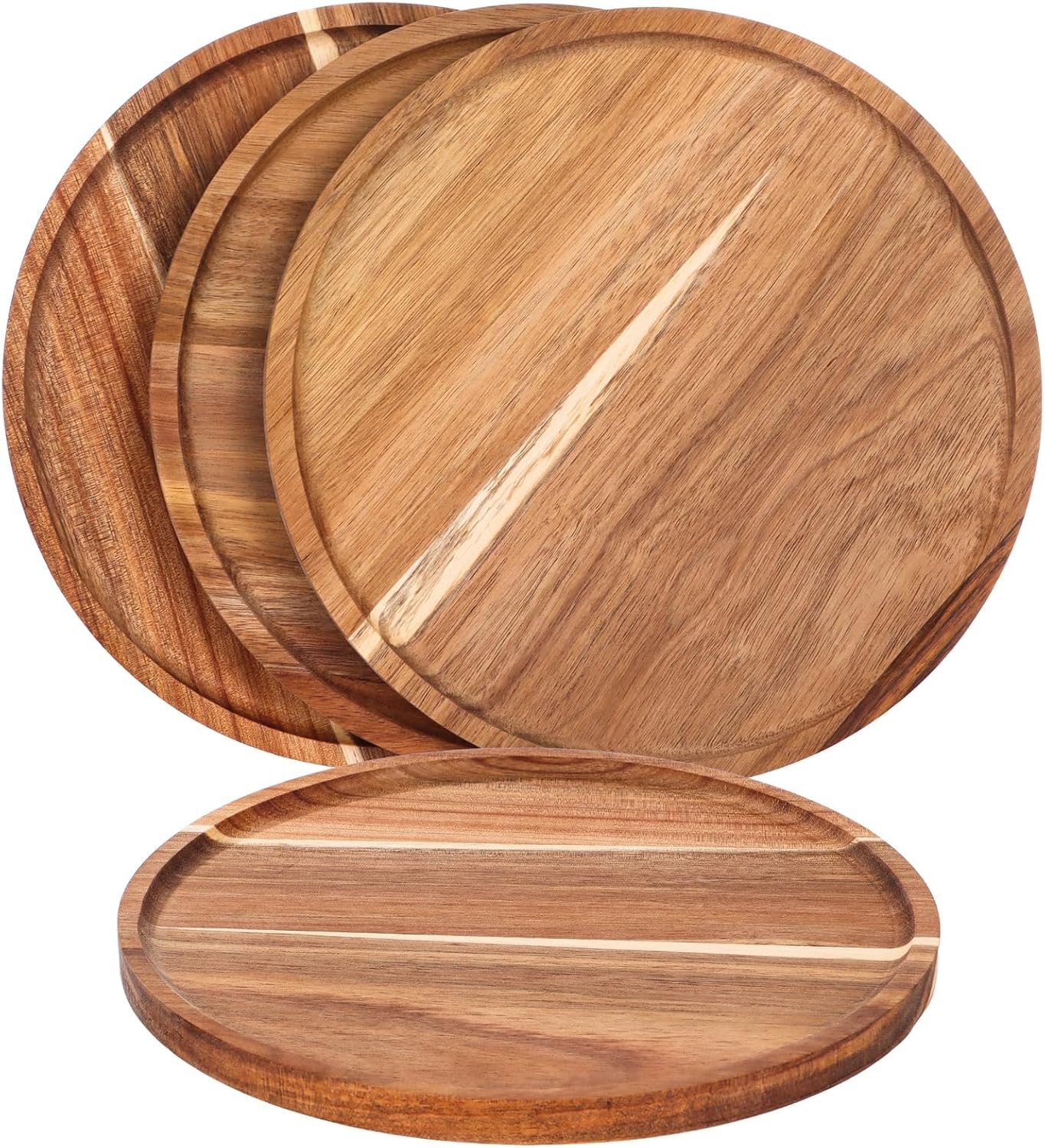 4 Pcs Acacia Round Wood Dinner Plates, 9.8 in Decorative Wooden Plates for Food, Natural Serving Tray, Japanese Style for Home Décor, Parties, and Gifts - Image 2