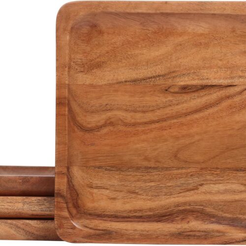 Set of 4 Acacia Wood plates, Square Wooden plates for lunch and dinner | 10x10 inches | Large Serve Size | Shaterproof | Food Grade coating (4)