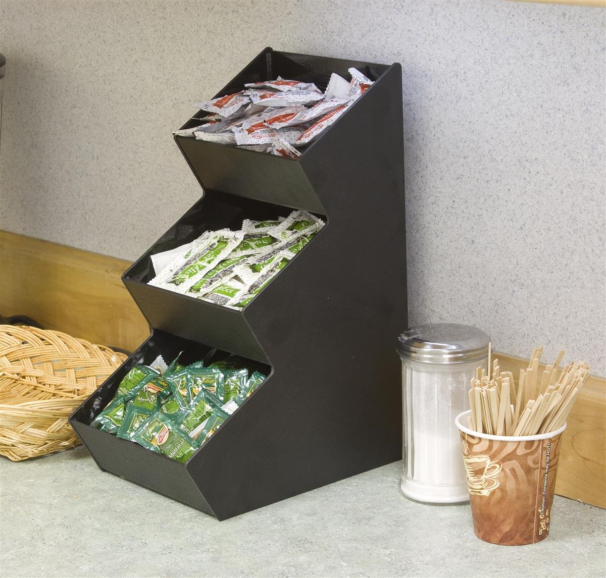 Countertop Organizer with 3 Pockets for Condiments 3-Tiered, Space Saving Design with Open Pockets, Easy to Clean Black Acrylic - Image 2