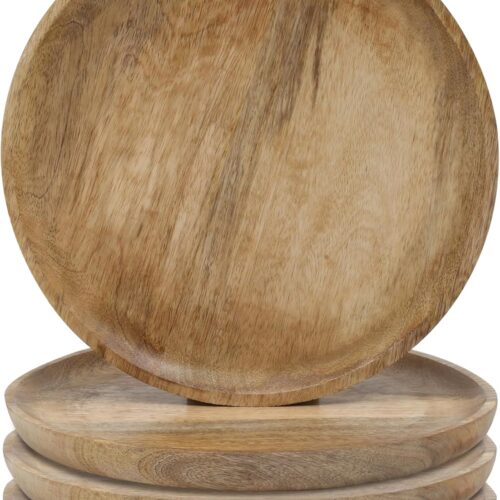 Round Wood Plates 11 Inch Dinner Plates Natural Wooden Charger Plates For Centerpiece Easy Cleaning Lightweight Serving Plates For Dishes Snack Dessert Salad - Natural 4 Pack