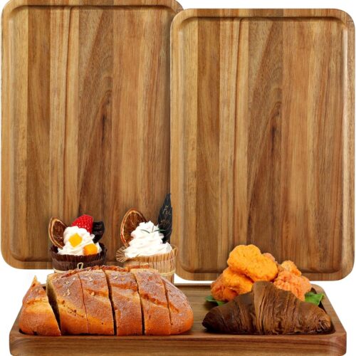 3 Pcs Wood Plates Acacia Wooden Serving Trays 13 Inches Rectangle Charcuterie Board Wood Board Cheese Platter Decorative for Food Meat Fruit(Vivid Style)